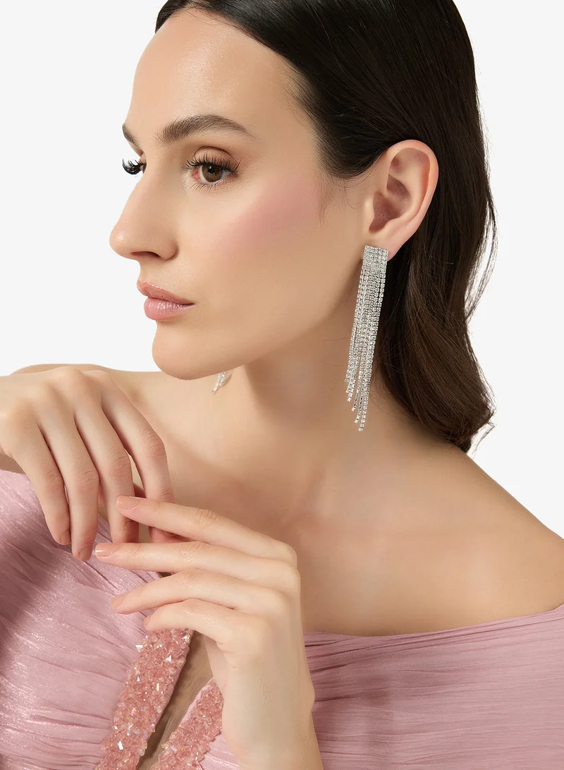 Ella Limited Edition  Silver Rhinestone Embellished Drop Down Earrings Silver for Women | Best Price UAE